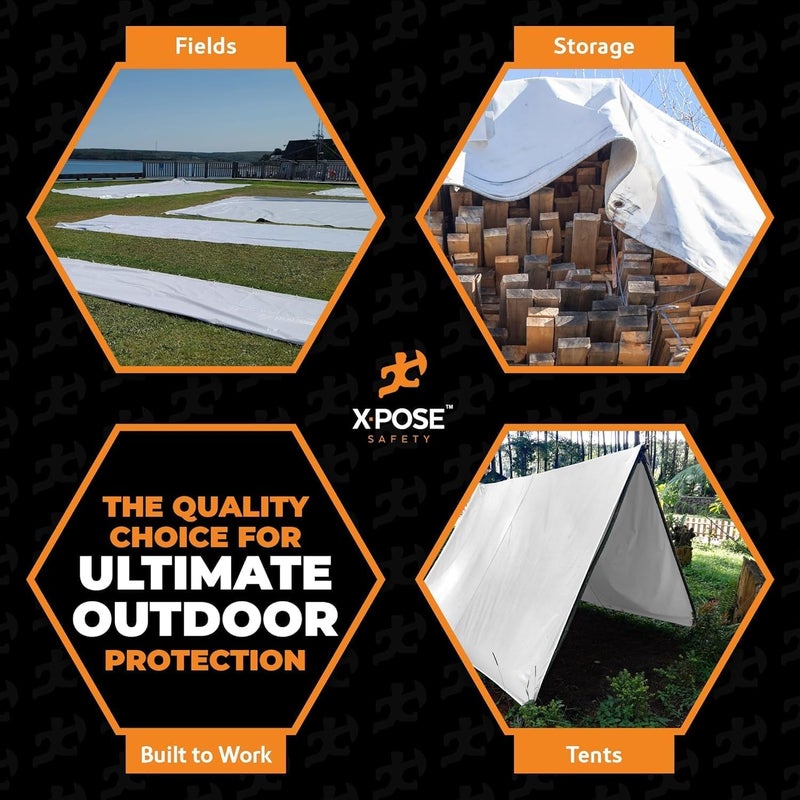 xpose safety Heavy Duty White Poly Tarp 7' X 20' - Multipurpose Protective Cover - Durable, Waterproof, Weather Proof, Rip and Tear Resistant - Extra Thick 12 Mil Polyethylene - by Xpose Safety - Image 2
